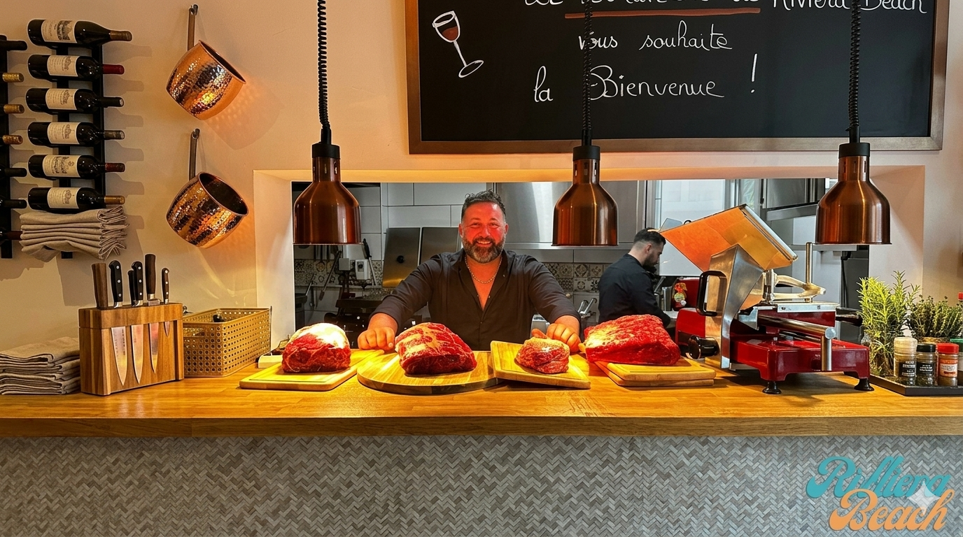 Le chef Jonnathan Gonzalez présente les pièces de bœuf chez Bellano Beach